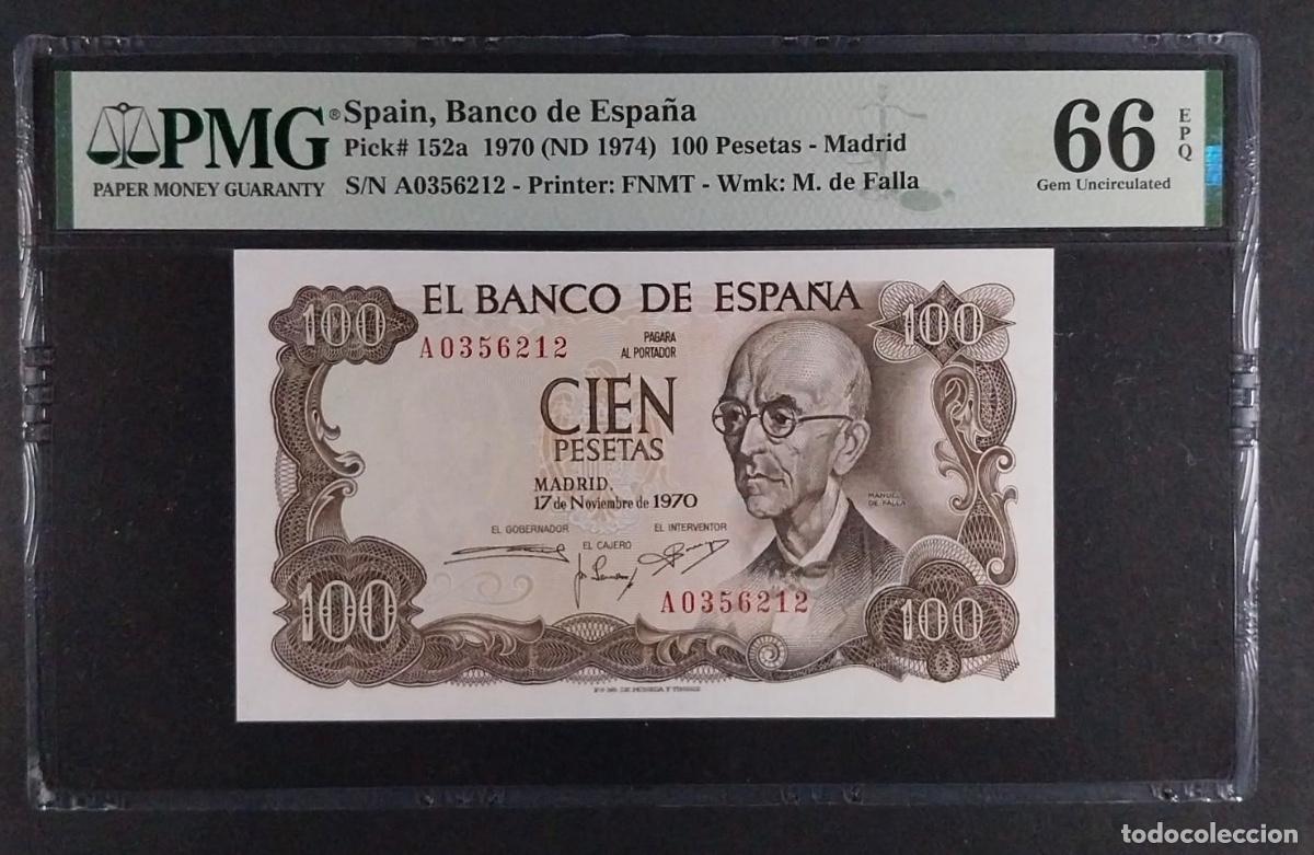 Billetes espa&ntilde;oles: 100 PESETAS 1970 FALLA SERIE A PMG 66 EPQ