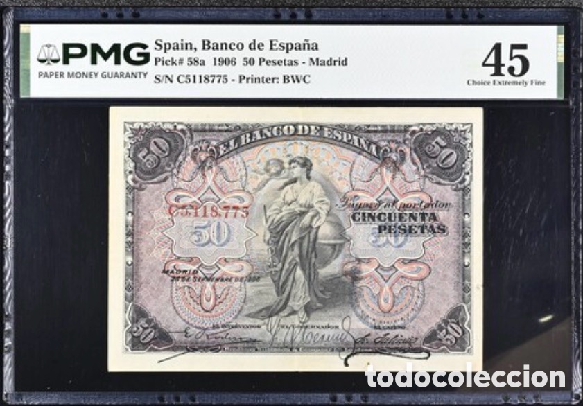 Billetes espa&ntilde;oles: Billete 50 Pesetas 1906 PMG 45 Serie C