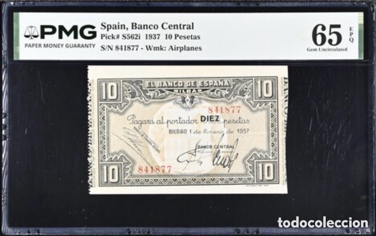 Billetes espa&ntilde;oles: Billete 10 Pesetas 1937 PMG 64 EPQ