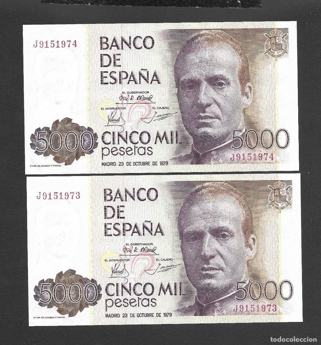 Billetes espa&ntilde;oles: PAREJA CORRELATIVA 5000 PESETAS 1979 SERIE J EBC+