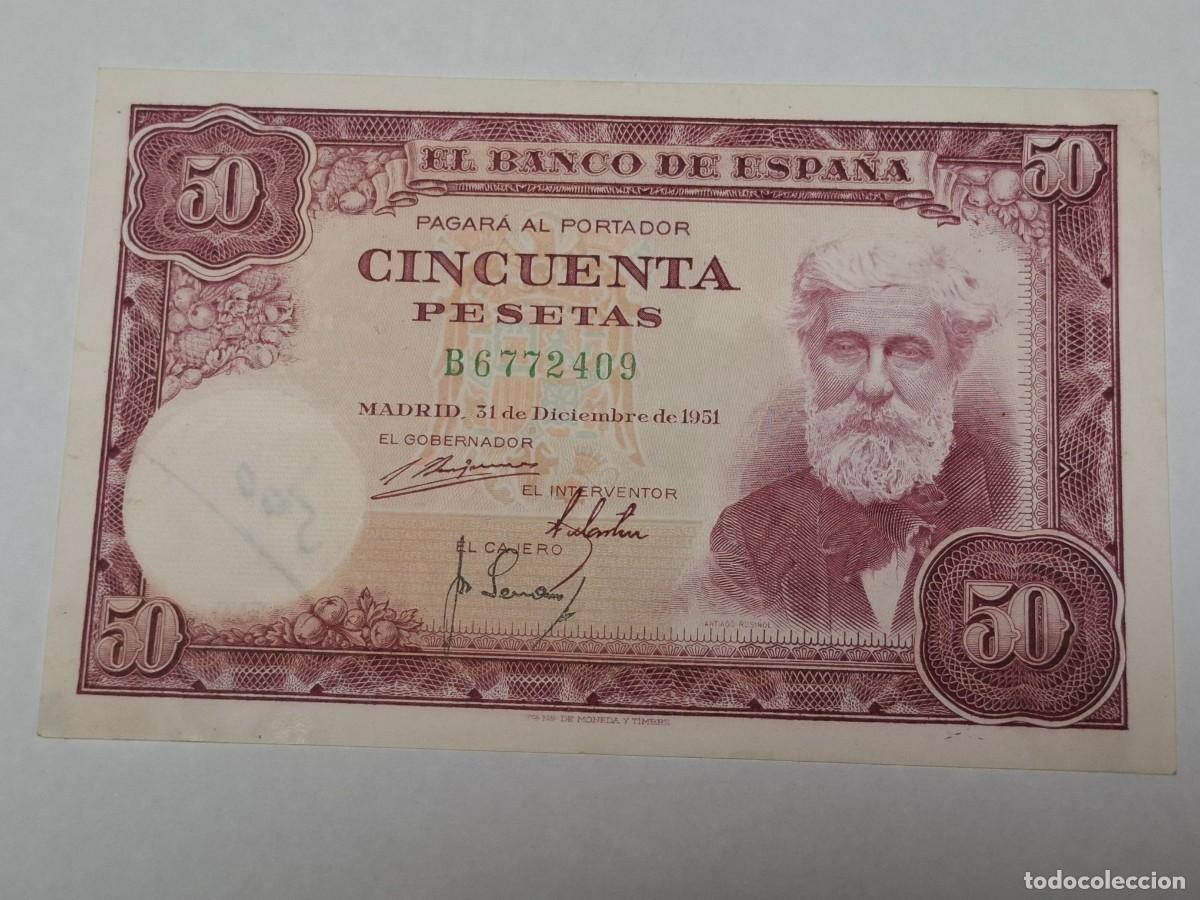 Billetes espa&ntilde;oles: Billete de CINCUENTA PESETAS del 31 de Diciembre de 1951 BANCO DE ESPA&Ntilde;A con serie B, en BC+
