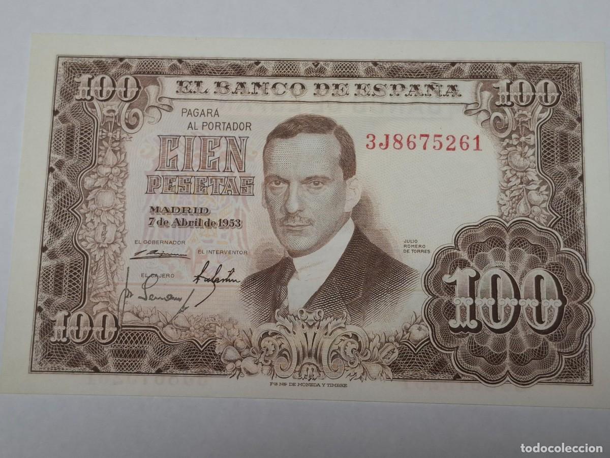 Billetes espa&ntilde;oles: Billete de CIEN PESETAS del 7 de Abril de 1957 BANCO DE ESPA&Ntilde;A con serie 3J, en PLANCHA