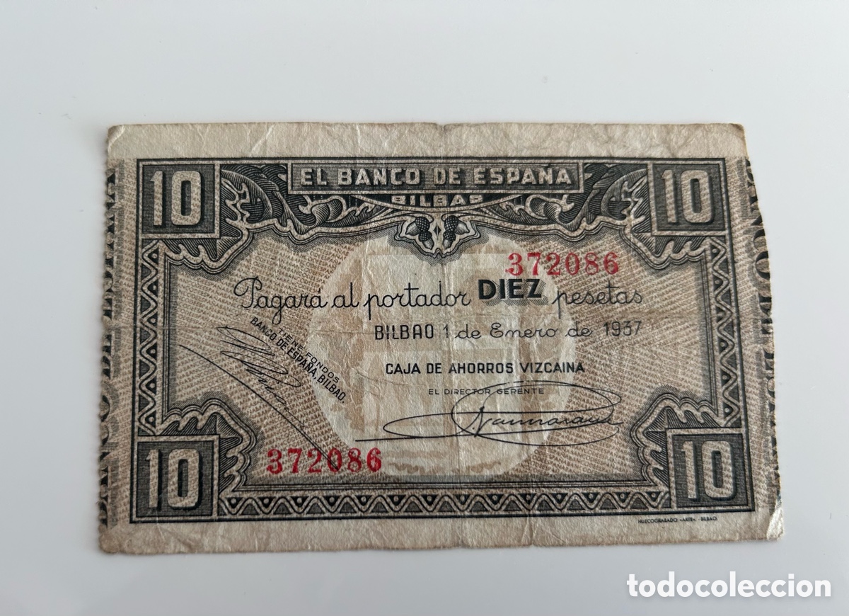 Billetes espa&ntilde;oles: BILLETE DE DIEZ 10 PESETAS. 1937. SIN SERIE. BILBAO. BANCO DE ESPA&Ntilde;A