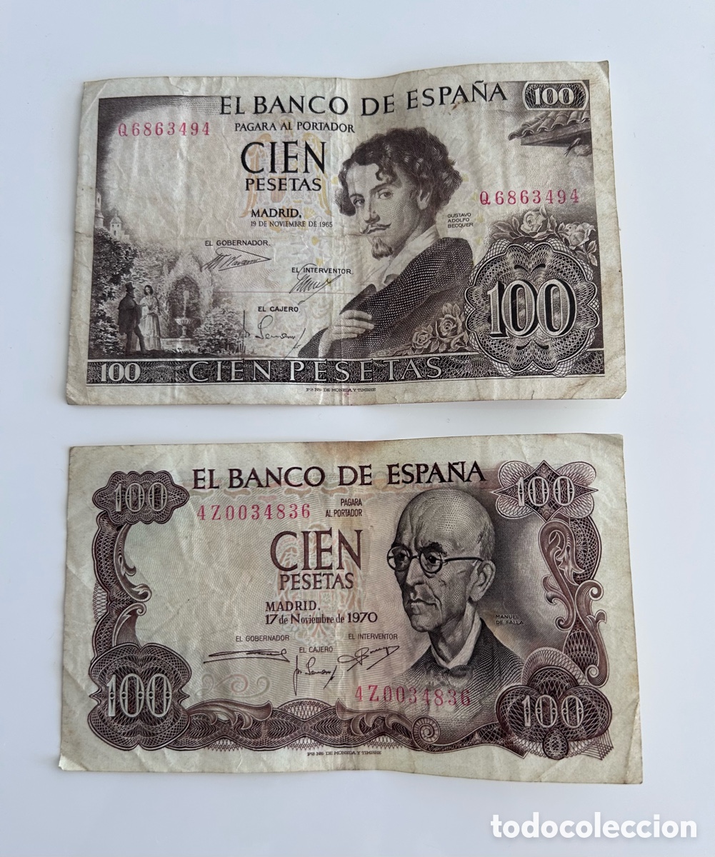 Billetes espa&ntilde;oles: LOTE 2 BILLETES DE CIEN 100 PESETAS. 1965. 1970