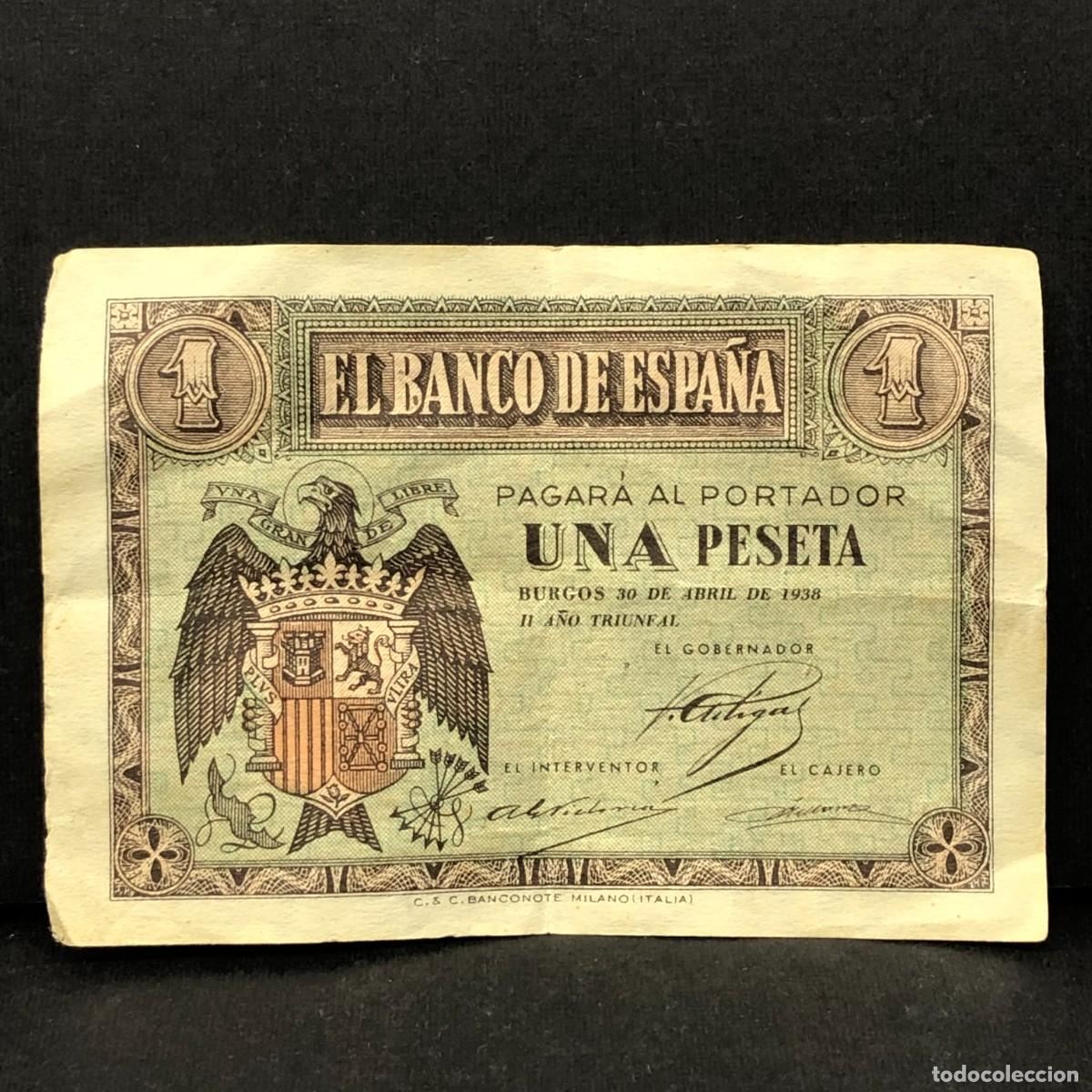 Billetes espa&ntilde;oles: BILLETE - UNA PESETA - 1 PTA - 1938 - BURGOS - BANCO DE ESPA&Ntilde;A - GUERRA CIVIL / 102