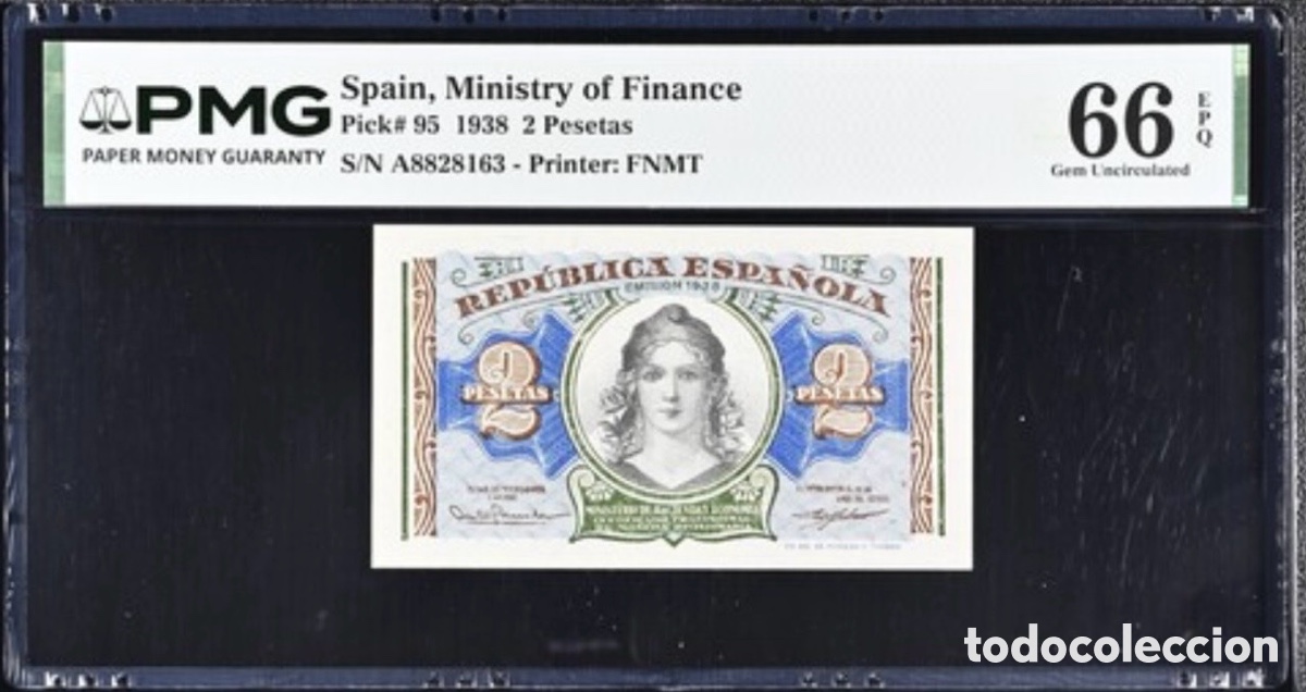 Billetes espa&ntilde;oles: Billete 2 Pesetas 1938 PMG 66 Serie A