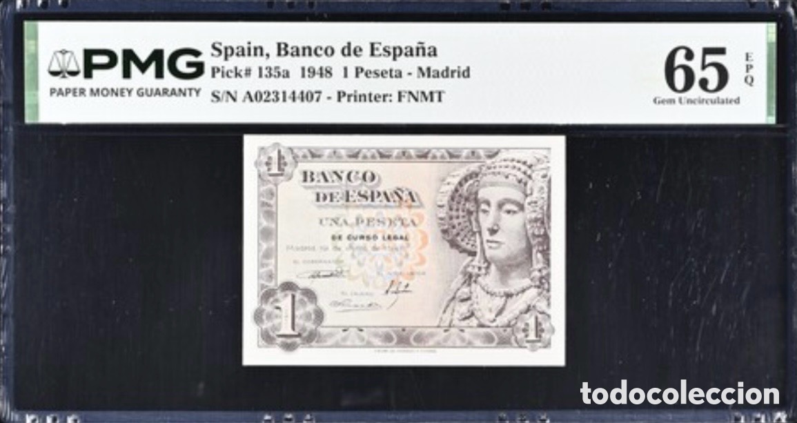 Billetes espa&ntilde;oles: Billete 1 Peseta 1948 PMG 65 Serie A