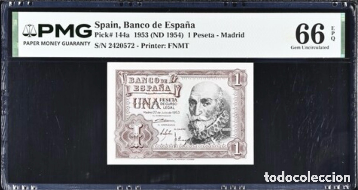 Billetes espa&ntilde;oles: Billete 1 Peseta 1953 PMG 66 Sin Serie