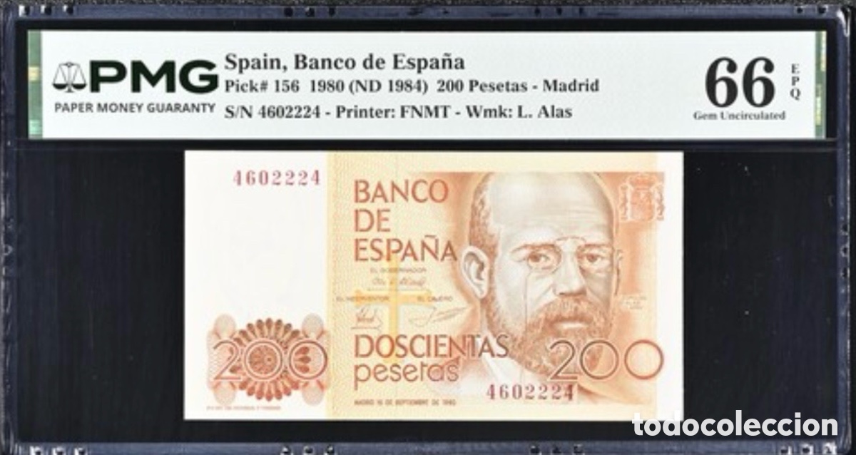Billetes espa&ntilde;oles: Billete 200 Pesetas 1980 PMG 66 Sin Serie
