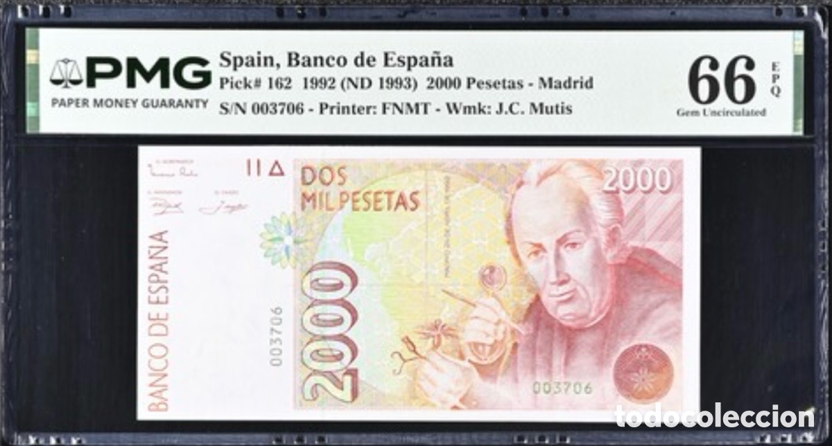 Billetes espa&ntilde;oles: Billete 2000 Pesetas 1992 PMG 66 Sin Serie