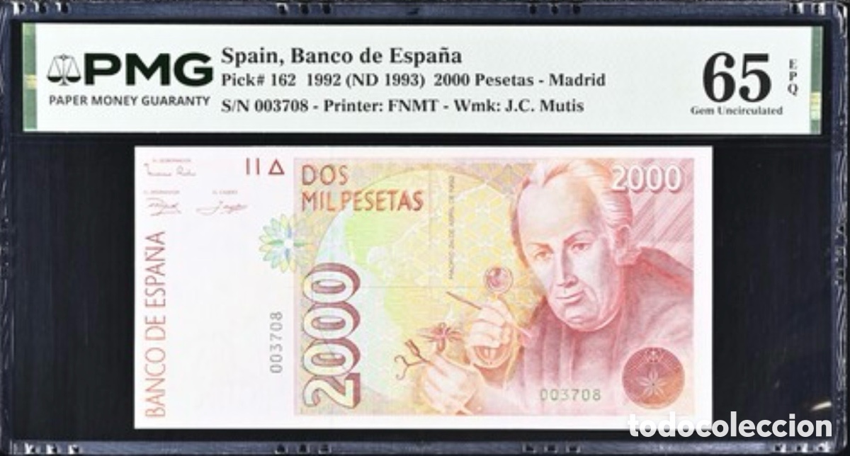Billetes espa&ntilde;oles: Billete 2000 Pesetas 1992 PMG 65 Sin Serie