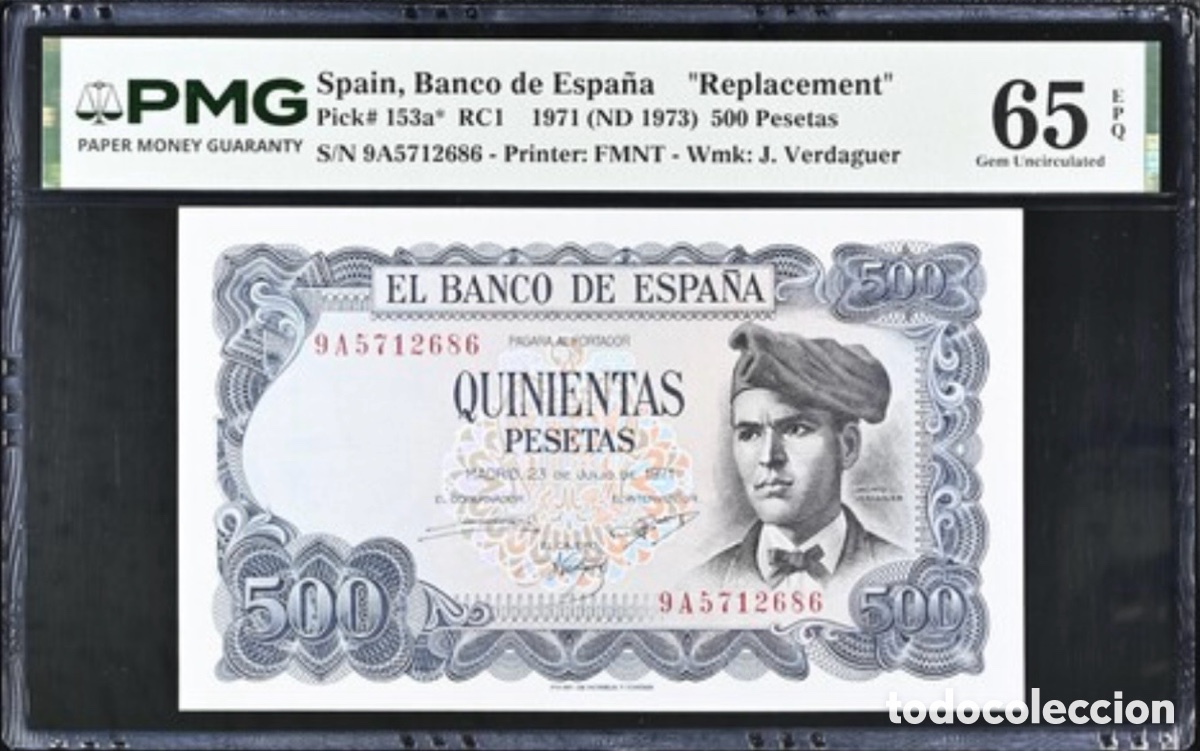 Billetes espa&ntilde;oles: Billete 500 Pesetas 1971 PMG 65 Serie 9A
