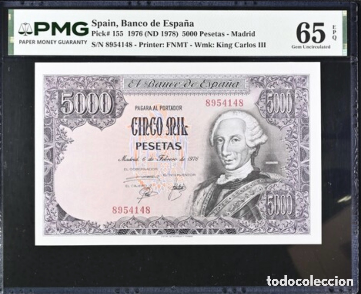 Billetes espa&ntilde;oles: Billete 5000 Pesetas 1976 PMG 65 Sin Serie