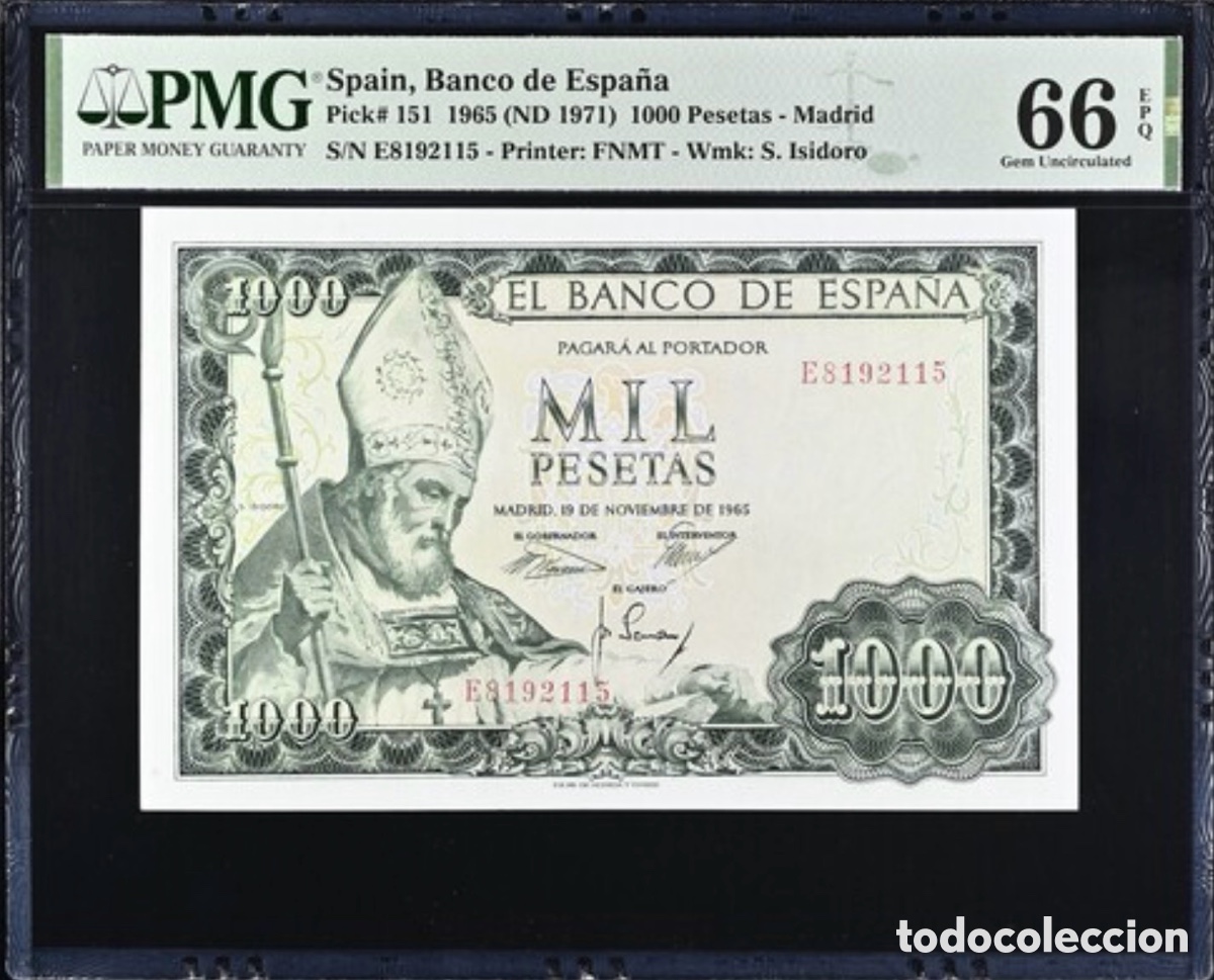 Billetes espa&ntilde;oles: Billete 1000 Pesetas 1965 PMG 66 Serie E