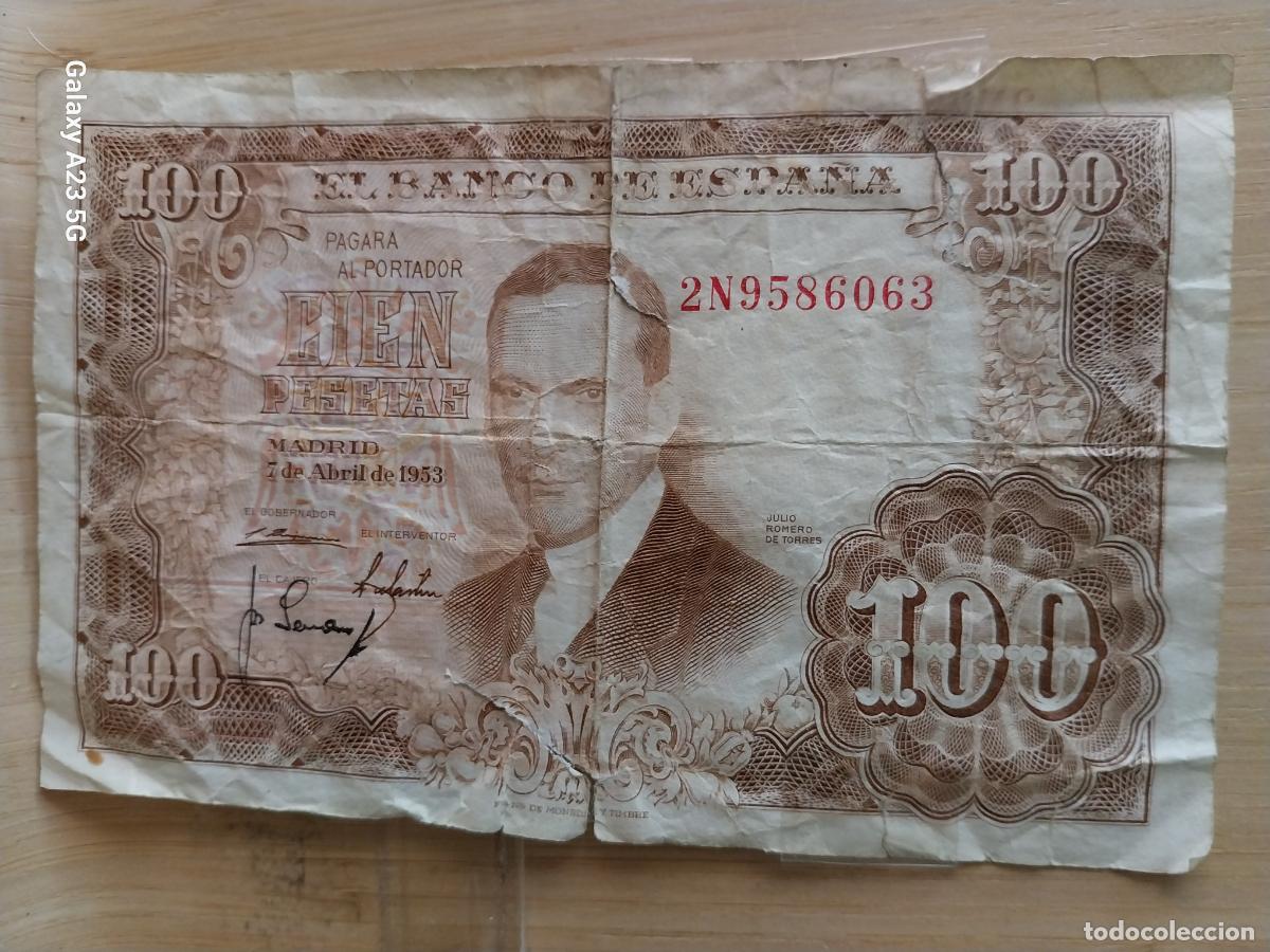 Billetes espa&ntilde;oles: BILLETE 100 PTAS PESETAS 1953 ESTADO ESPA&Ntilde;OL SERIE 2N 9586063 MUY SOBADO CON CELOFAN