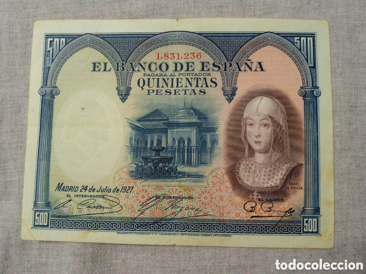 Billetes espa&ntilde;oles: BARATAS 500 PESETAS A&Ntilde;O 1927 ISABEL LA CAT&Oacute;LICA. N&ordm;1831236 CIRCULADO