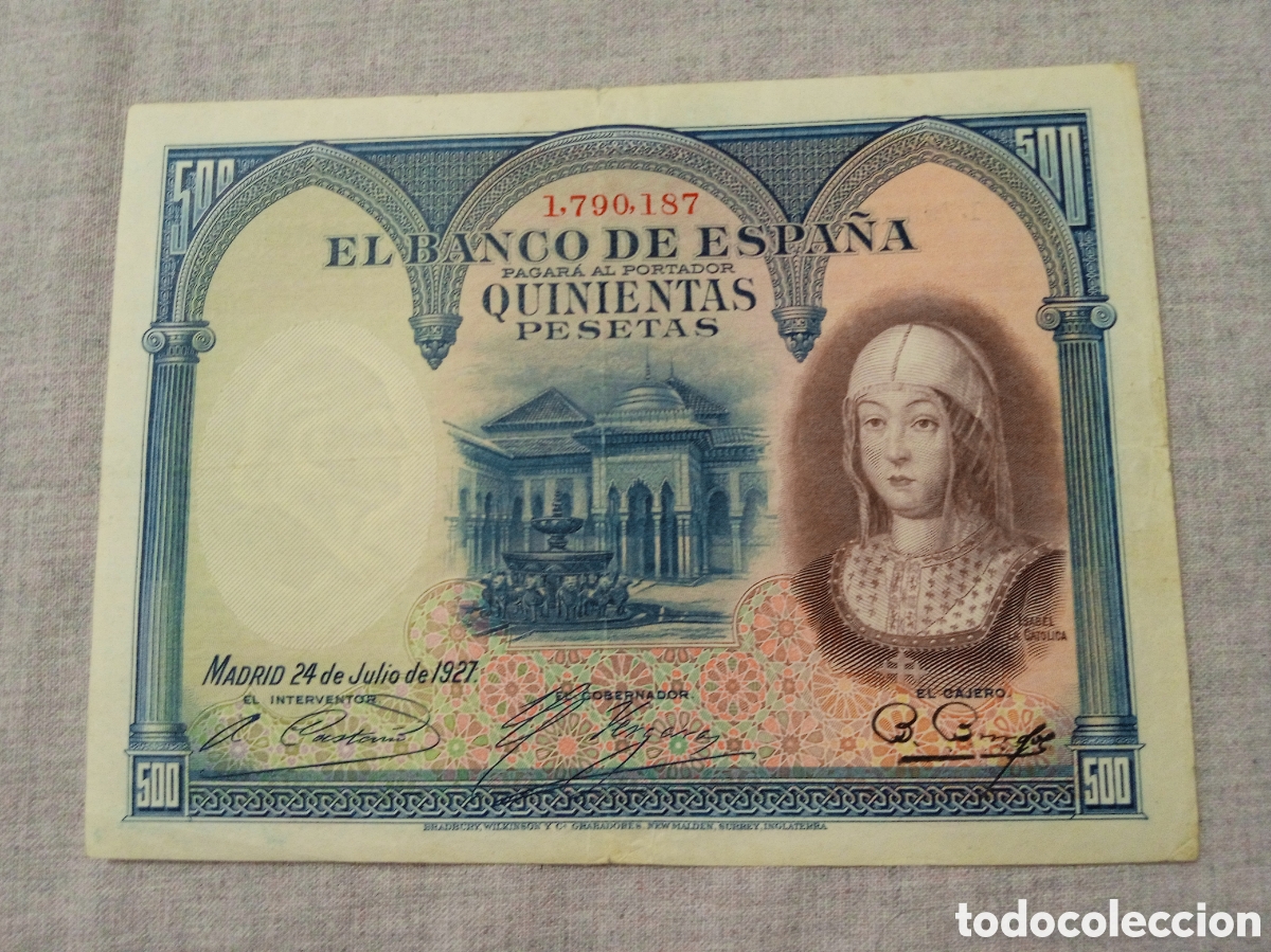 Billetes espa&ntilde;oles: BARATAS 500 PESETAS A&Ntilde;O 1927 ISABEL LA CAT&Oacute;LICA. N&ordm;1790187 CIRCULADO