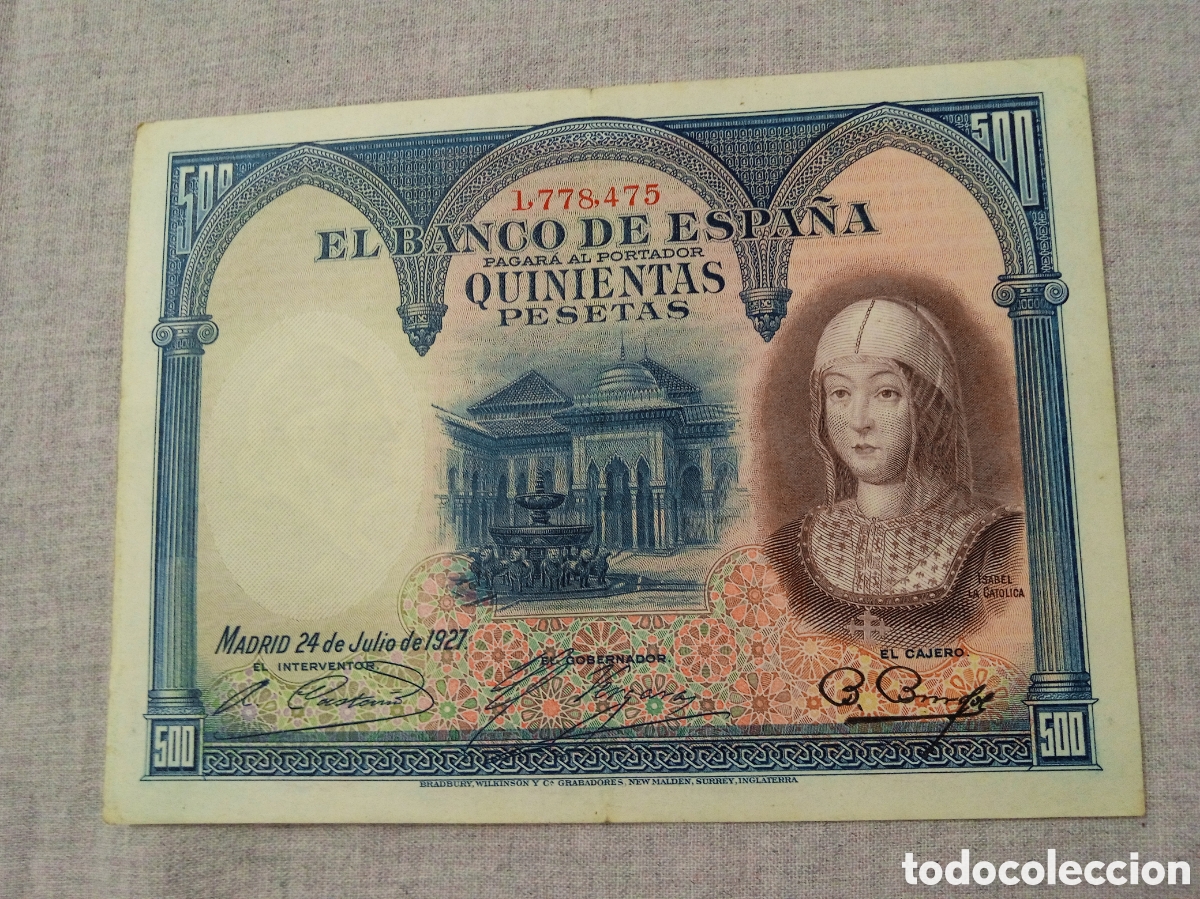 Billetes espa&ntilde;oles: BARATAS 500 PESETAS A&Ntilde;O 1927 ISABEL LA CAT&Oacute;LICA. N&ordm;1778475 CIRCULADO