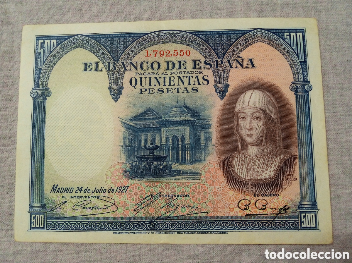 Billets espagnols: BARATAS 500 PESETAS A&Ntilde;O 1927 ISABEL LA CAT&Oacute;LICA. N&ordm;1792550 CIRCULADO