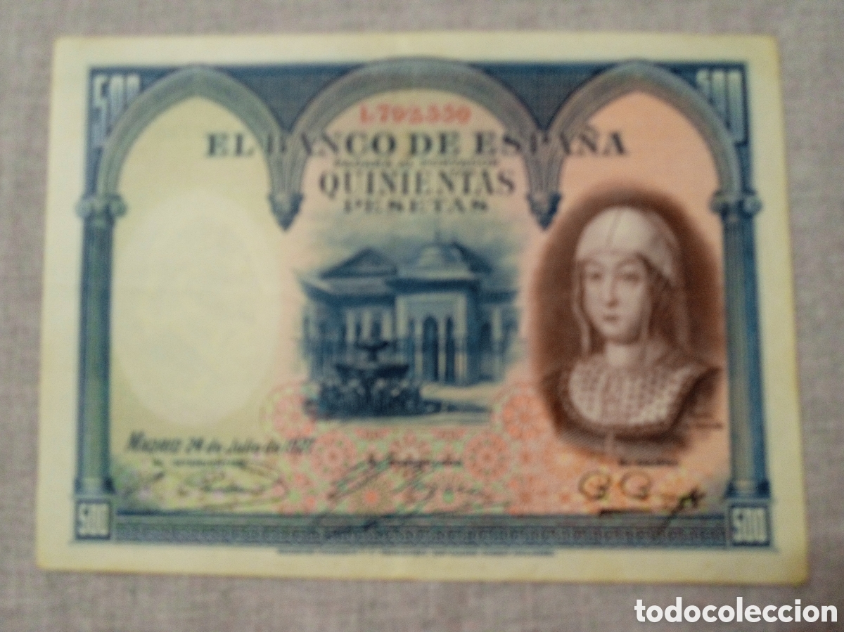 Billetes espa&ntilde;oles: BARATAS 500 PESETAS A&Ntilde;O 1927 ISABEL LA CAT&Oacute;LICA. N&ordm;1792550 CIRCULADO
