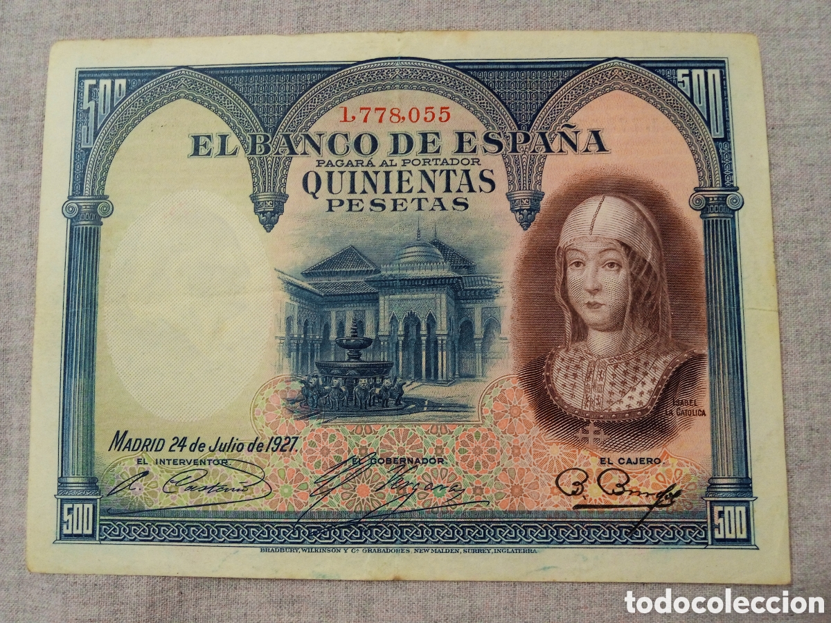 Billetes espa&ntilde;oles: BARATAS 500 PESETAS A&Ntilde;O 1927 ISABEL LA CAT&Oacute;LICA. N&ordm;1778055 CIRCULADO