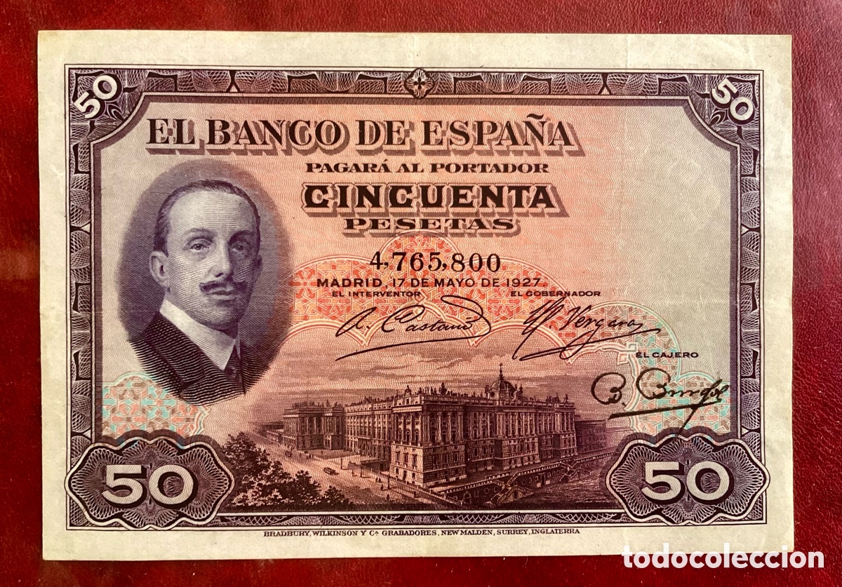 Billetes espa&ntilde;oles: 50 PESETAS 1927. REY ALFONSO XIII (SIN SELLO DE LA REP&Uacute;BLICA)