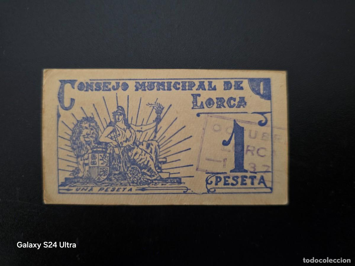 Billetes espa&ntilde;oles: 1 PESETA DE 1937....CONSEJO MUNICIPAL DE LORCA....PRECIOSO....ES EL DE LAS FOTOS