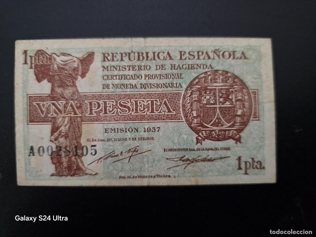 Billetes espa&ntilde;oles: 1 PESETA DE 1937.....SERIE A...N&deg; MUY BAJO....REPUBLICA....BONITO....ES EL DE LAS FOTOS