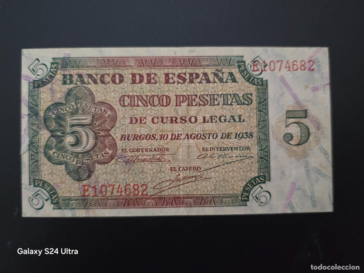 Billetes espa&ntilde;oles: 5 PESETAS DE 1938.....SERIE E....PRECIOSO Y MUY ESCASO EN ESTE ESTADO....ES EL DE LAS FOTOS