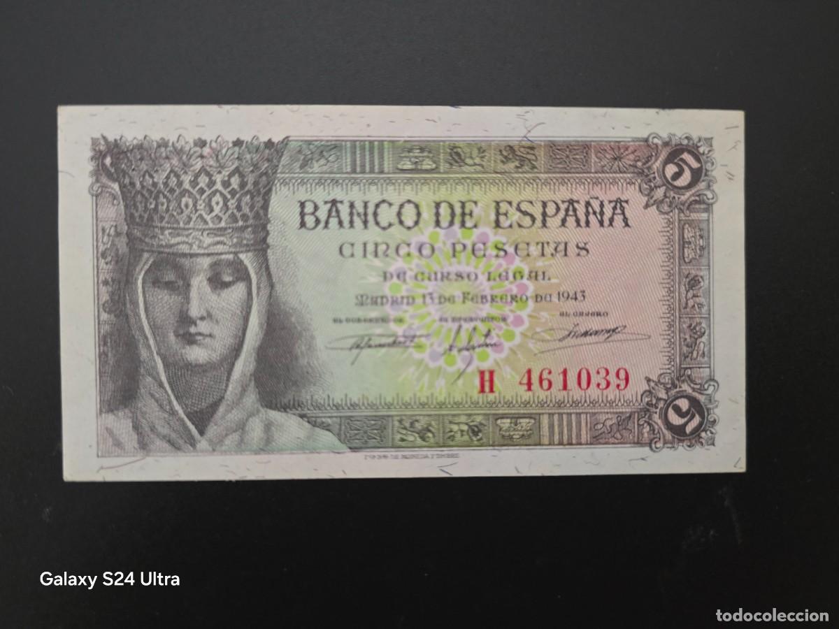 Billetes espa&ntilde;oles: 5 PESETAS DE 1943.....SERIE H....PRECIOSO Y MUY ESCASO EN ESTE ESTADO....ES EL DE LAS FOTOS