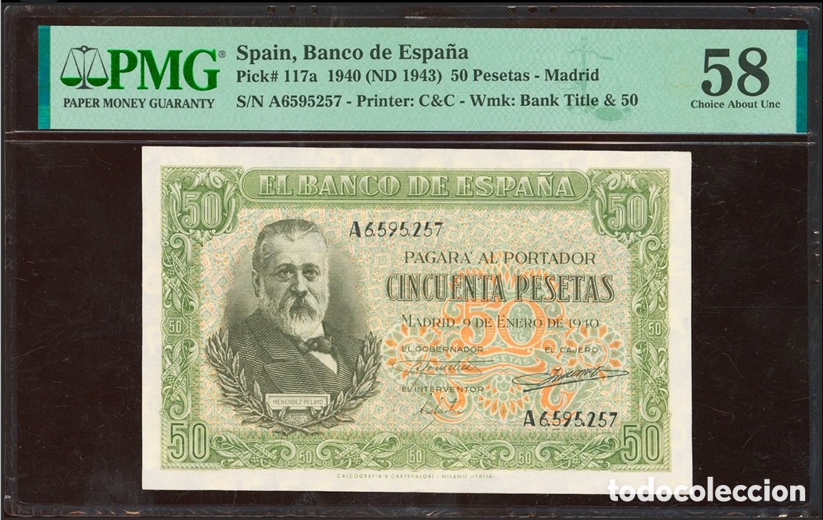 Billetes espa&ntilde;oles: Billete 25 Pesetas 1940 PMG 64 Serie A