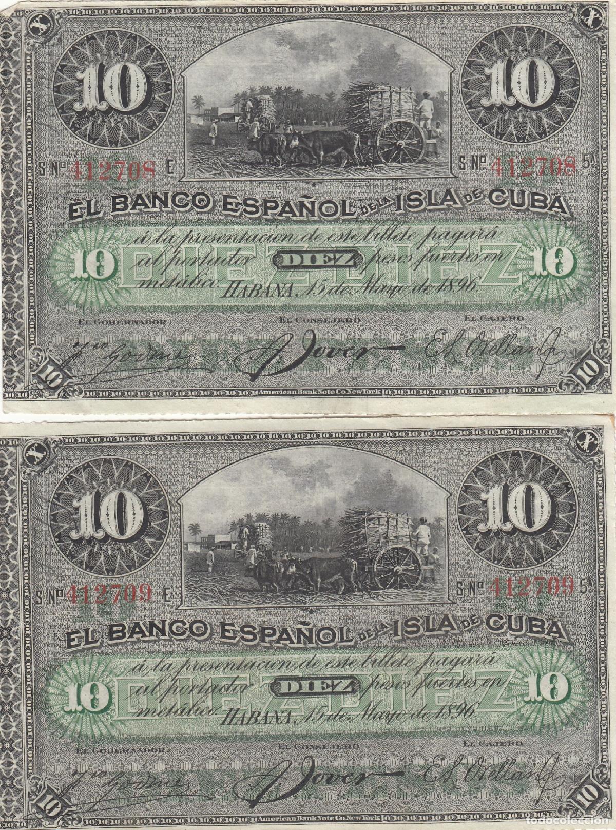 Billetes espa&ntilde;oles: CRBX0200 PAREJA BILLETE CARIBE 10 PESOS 1896 MBC+