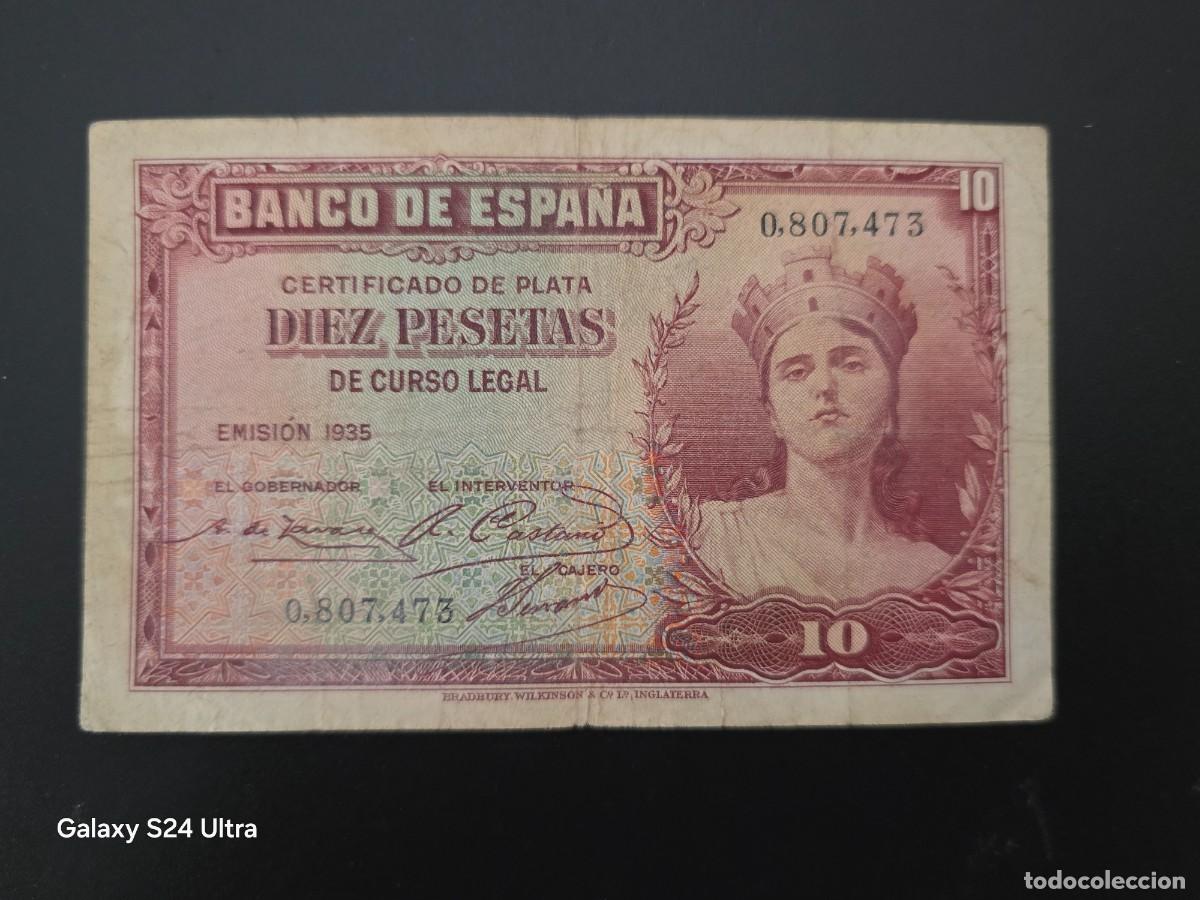 Billetes espa&ntilde;oles: 10 PESETAS DE 1935.....SIN SERIE ....BONITO ....ES EL DE LAS FOTOS