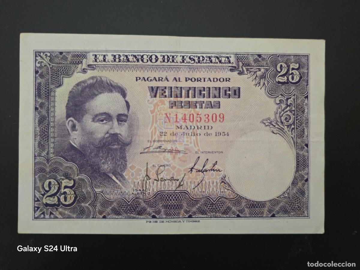 Billetes espa&ntilde;oles: 25 PESETAS DE 1954..... SERIE N .....PRECIOSO ....ES EL DE LAS FOTOS