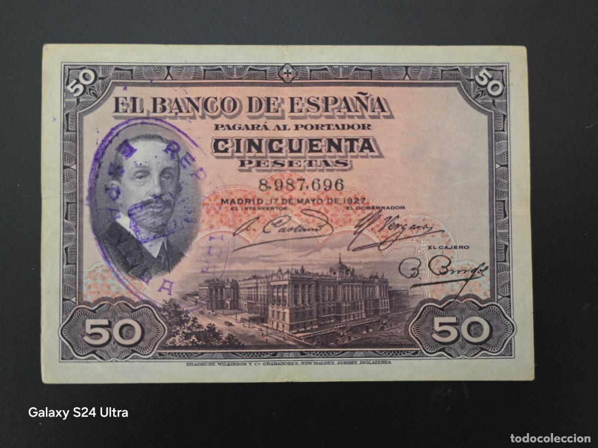 Billetes espa&ntilde;oles: 50 PESETAS DE 1927....CON SELLO REPUBLICA... SIN SERIE.....PRECIOSO Y ESCASO ....ES EL DE LAS FOTOS