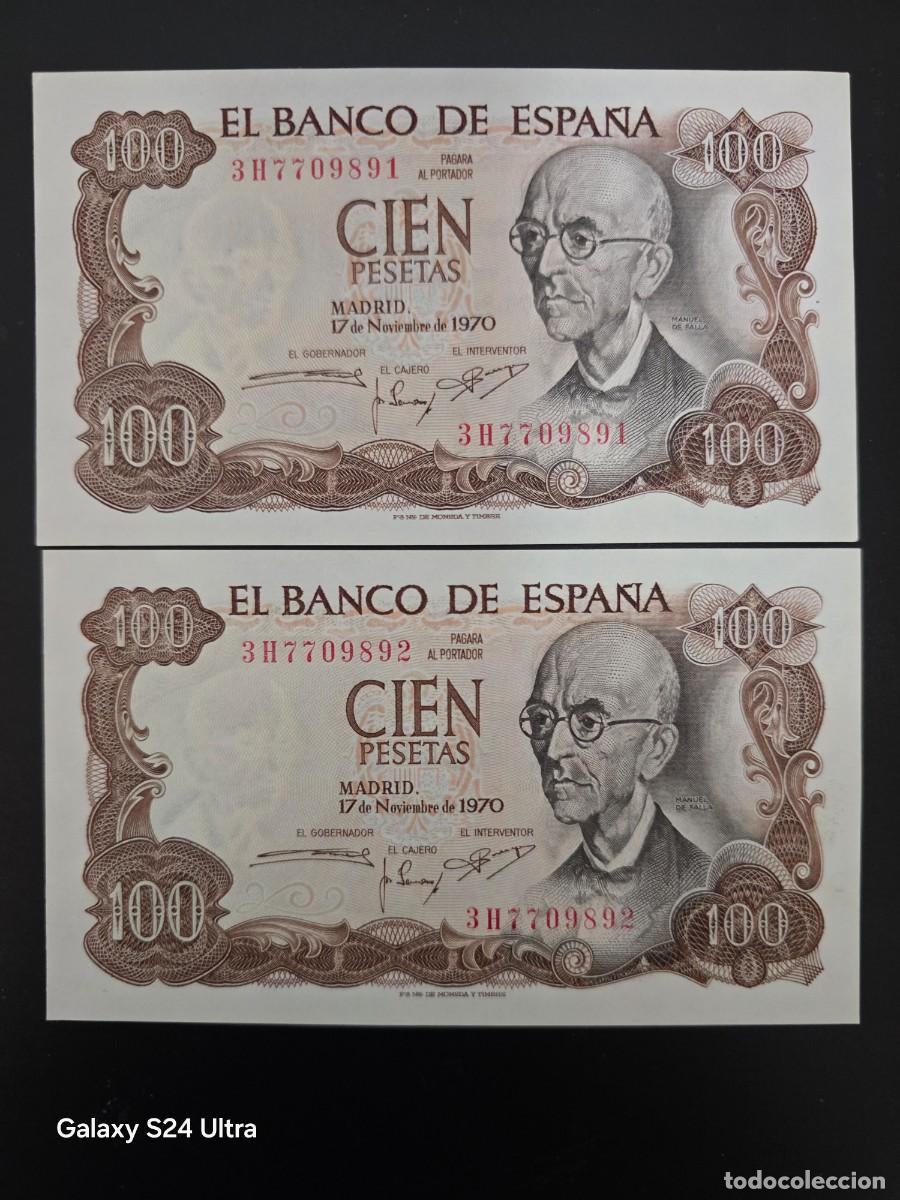 Billetes espa&ntilde;oles: PAREJA CORRELATIVA DE 100 PESETAS DE 1970.... SERIE 3H...... PRECIOSO ......ES EL DE LAS FOTOS