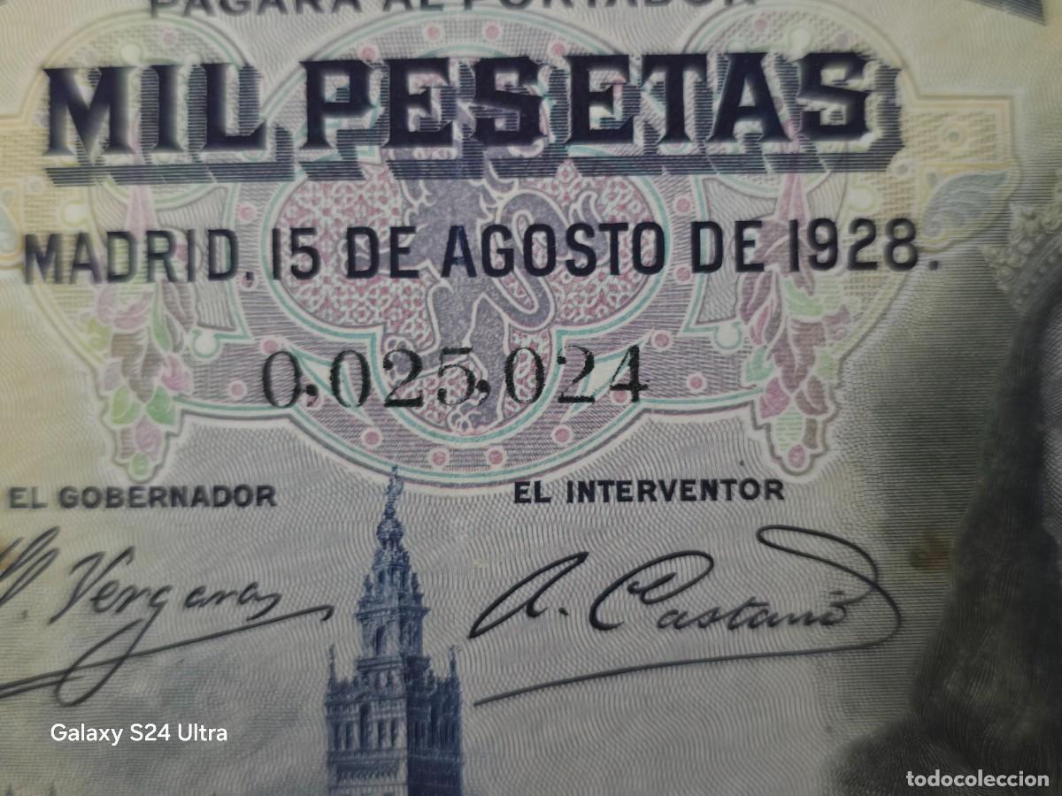 Billetes espa&ntilde;oles: 1000 PESETAS DE 1928....SIN SERIE ...N&deg; MUY BAJO....PRECIOSO.....ES EL DE LAS FOTOS