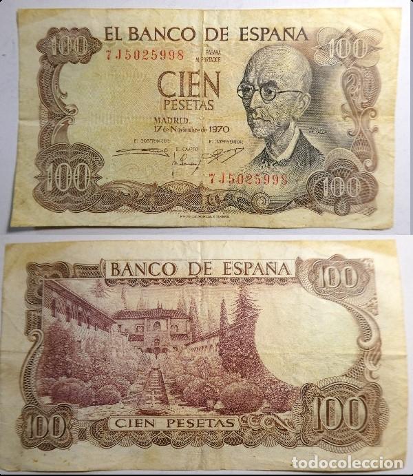 Billetes espa&ntilde;oles: Billete de 100 Pesetas 1970. Manuel de Falla , circulado