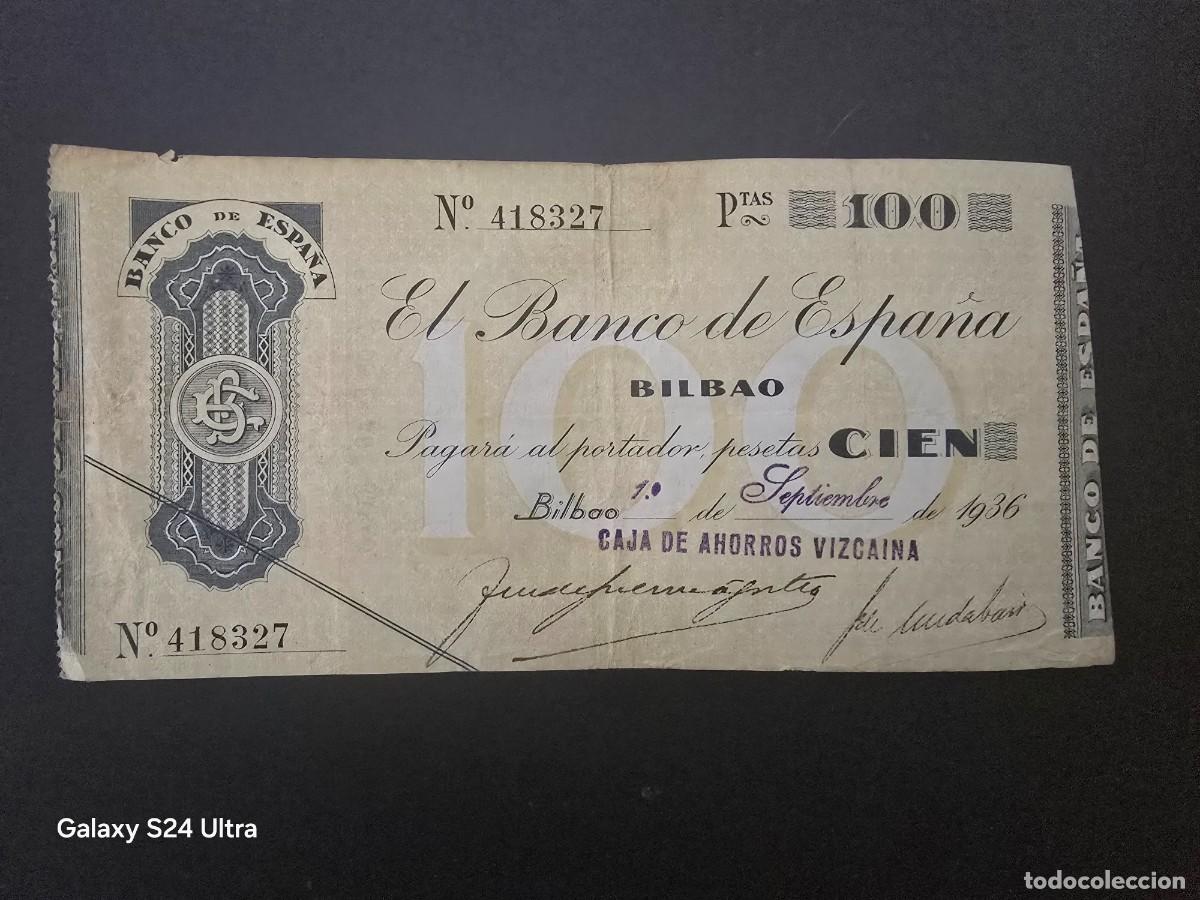 Billetes espa&ntilde;oles: 100 PESETAS DE 1936......BANCO DE ESPA&Ntilde;A EN BILBAO.....PRECIOSO Y MUY ESCASO.....ES EL DE LAS FOTOS