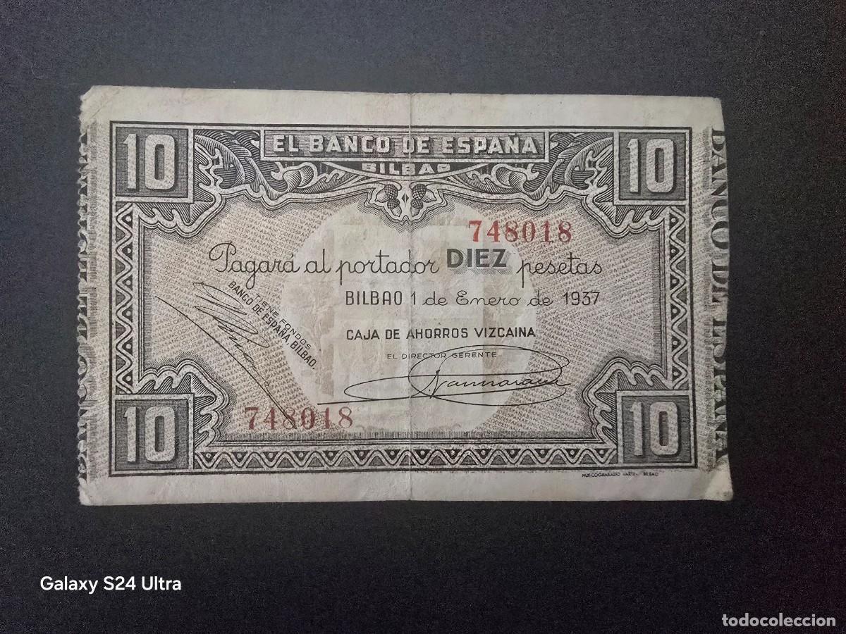 Billetes espa&ntilde;oles: 10 PESETAS DE 1937......BANCO DE ESPA&Ntilde;A EN BILBAO.....BONITO ....ES EL DE LAS FOTOS