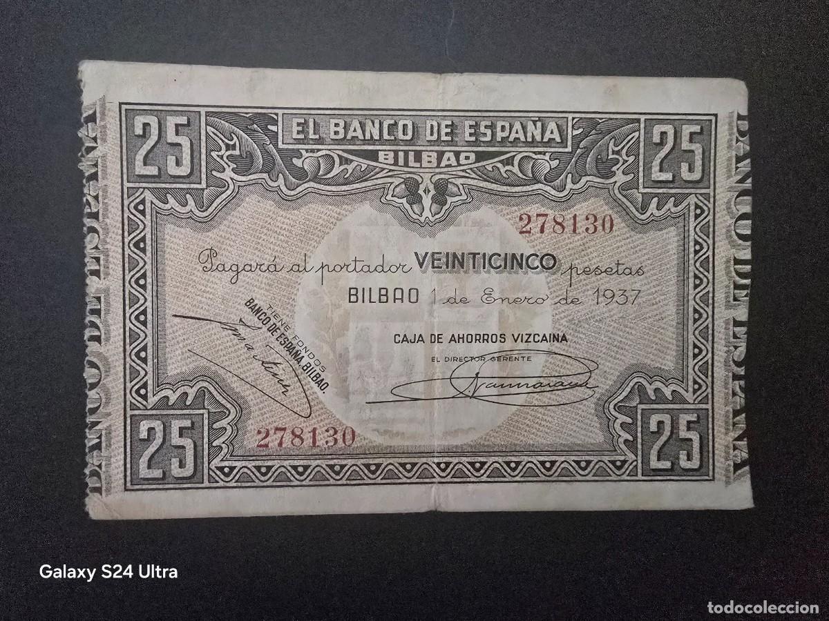 Billetes espa&ntilde;oles: 25 PESETAS DE 1937......BANCO DE ESPA&Ntilde;A EN BILBAO.....BONITO ....ES EL DE LAS FOTOS