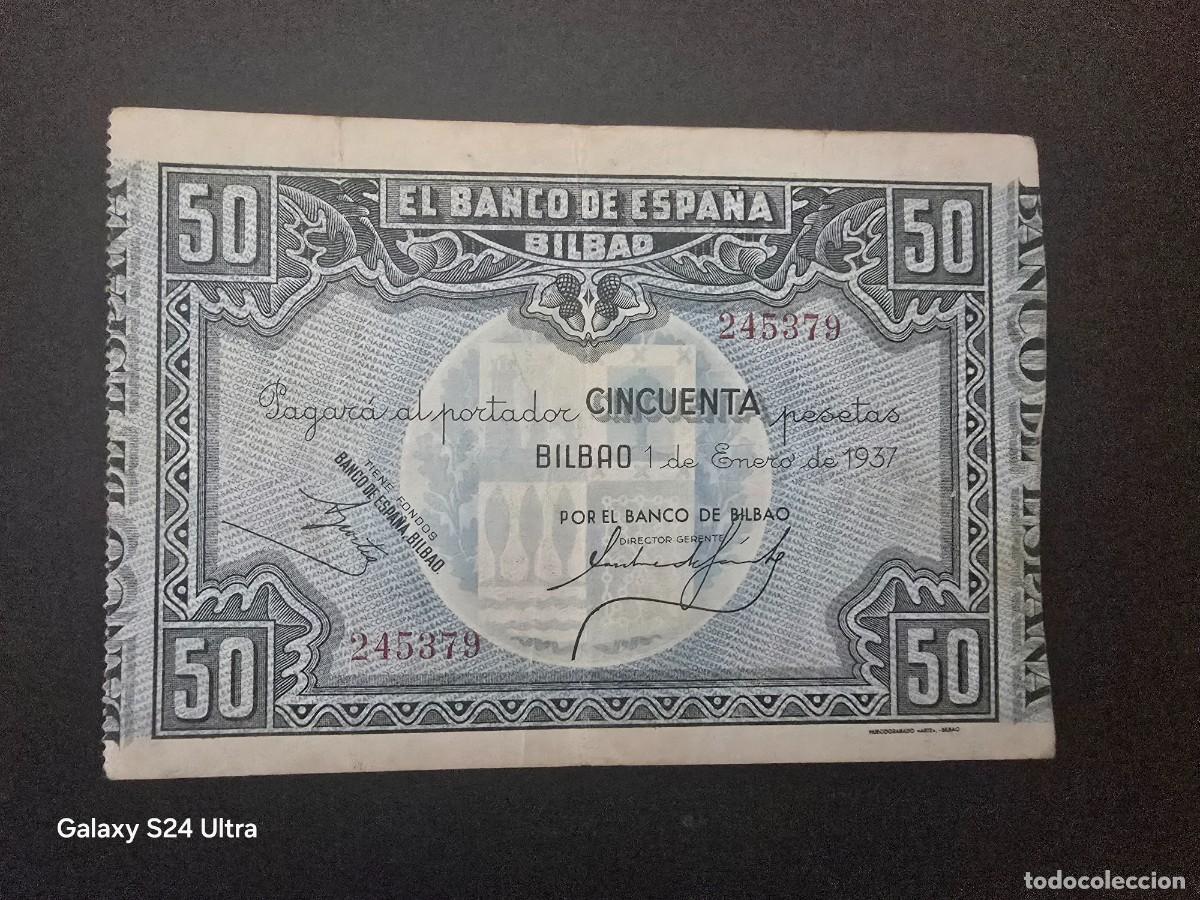 Billetes espa&ntilde;oles: 50 PESETAS DE 1937......BANCO DE ESPA&Ntilde;A EN BILBAO.....BONITO ....ES EL DE LAS FOTOS