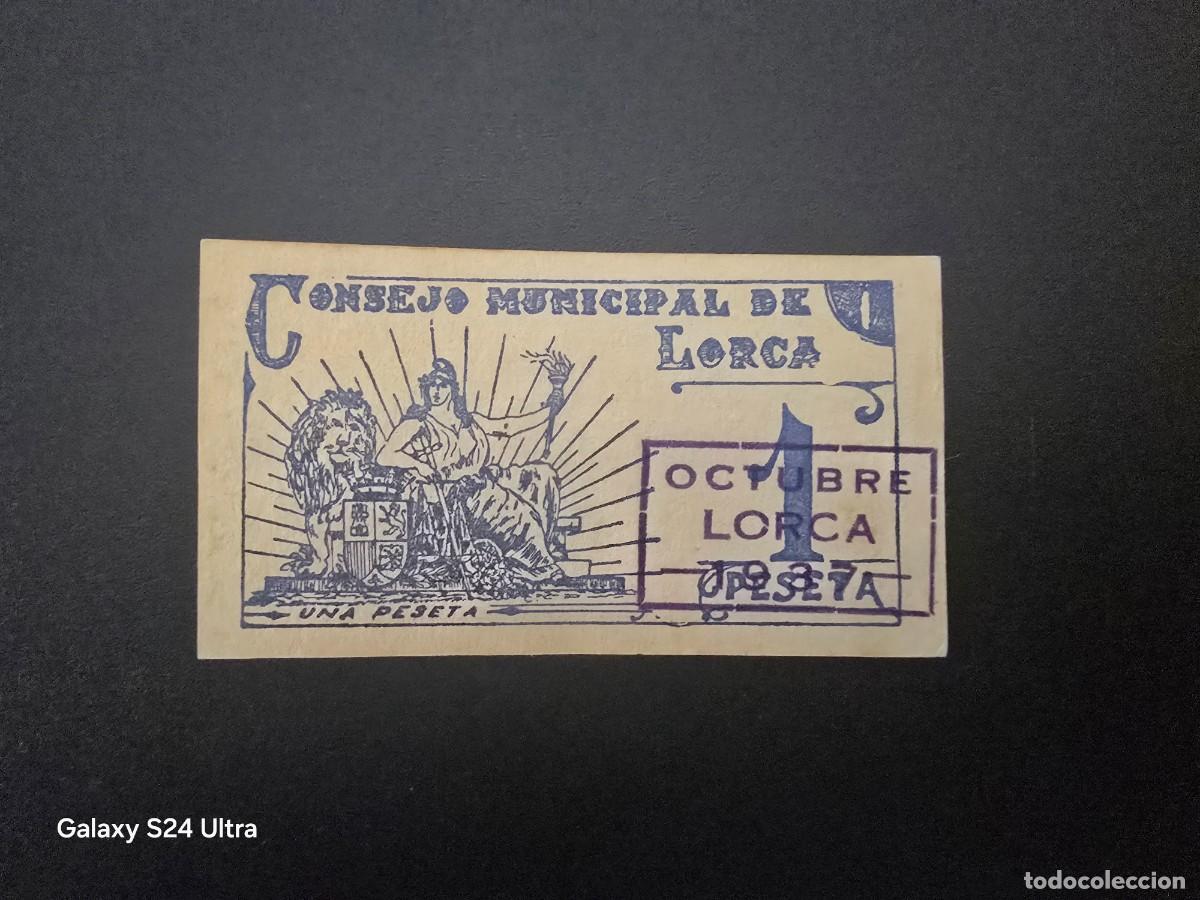 Billetes espa&ntilde;oles: 1 PESETA DE 1937.....CONSEJO MUNICIPAL DE LORCA .....MUY BONITO .....ES EL DE LAS FOTOS