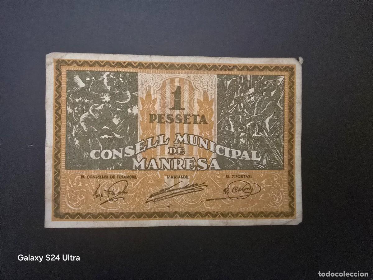 Billetes espa&ntilde;oles: 1 PESETA DE 1937.....CONSEJO MUNICIPAL DE MANRESA ..... BONITO .....ES EL DE LAS FOTOS