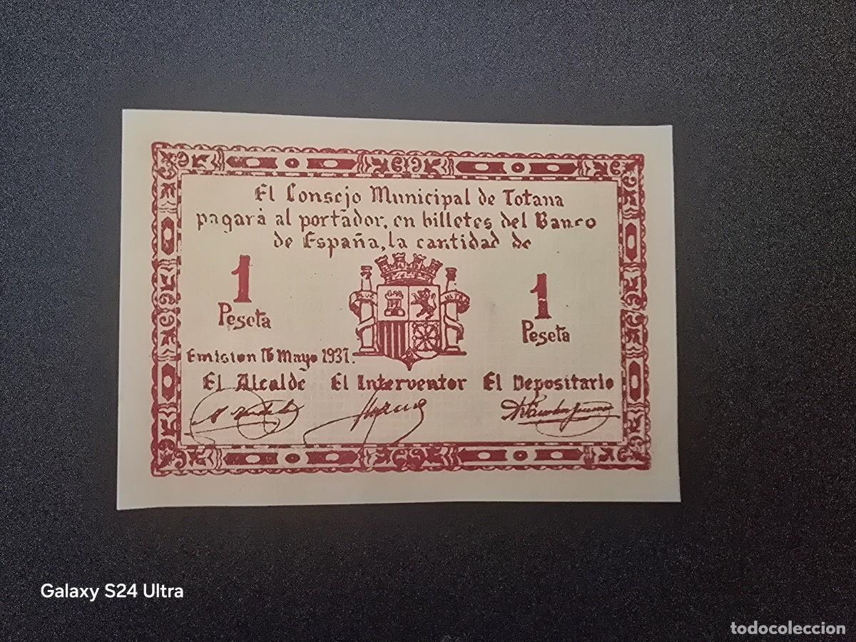 Billetes espa&ntilde;oles: 1 PESETA DE 1937.....CONSEJO MUNICIPAL DE TOTANA .....MUY BONITO .....ES EL DE LAS FOTOS