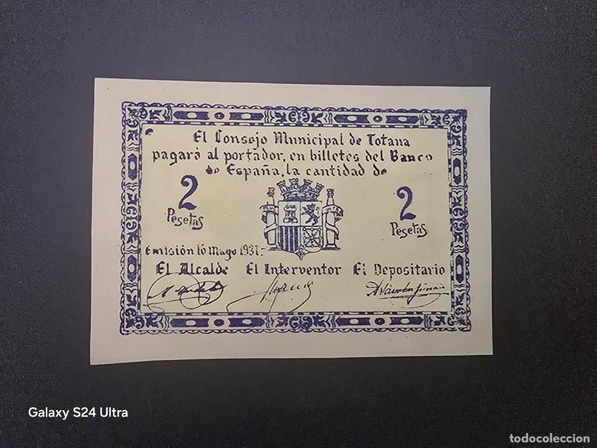Billetes espa&ntilde;oles: 2 PESETAS DE 1937.....CONSEJO MUNICIPAL DE TOTANA .....MUY BONITO .....ES EL DE LAS FOTOS