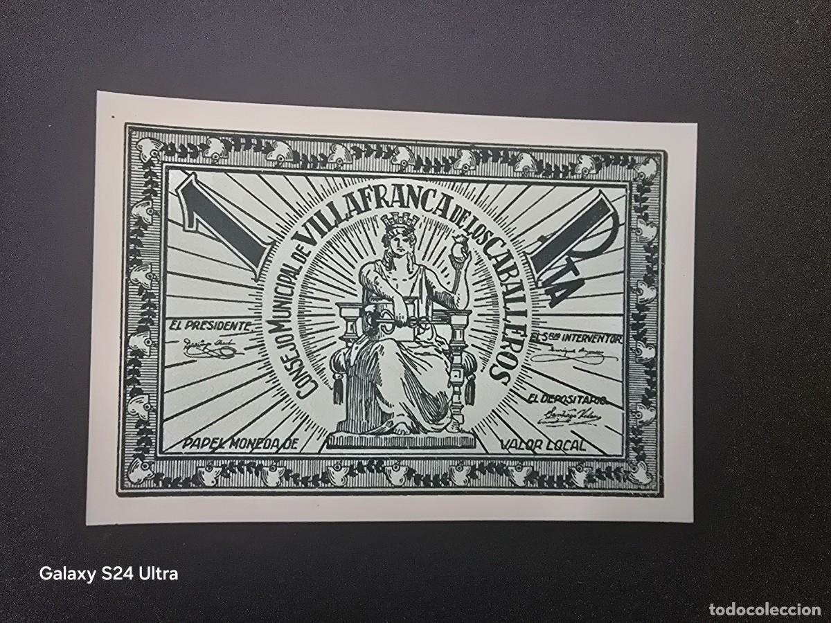 Billetes espa&ntilde;oles: 1 PTA DE 1937...CONSEJO MUNICIPAL DE VILLAFRACA DE LOS CABALLEROS..SIN CIRCULAR .. EL DE LAS FOTOS