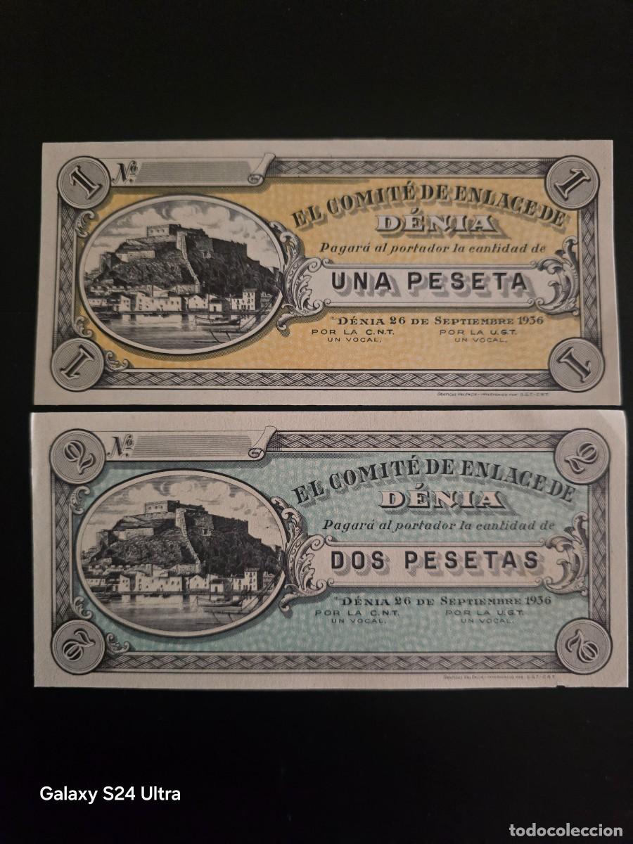Billetes espa&ntilde;oles: LOTE DE 1 Y 2 PESETAS DE 1936.....COMITE DE ENLACE DE DENIA.....SIN CIRCULAR.. .. ES EL DE LAS FOTOS