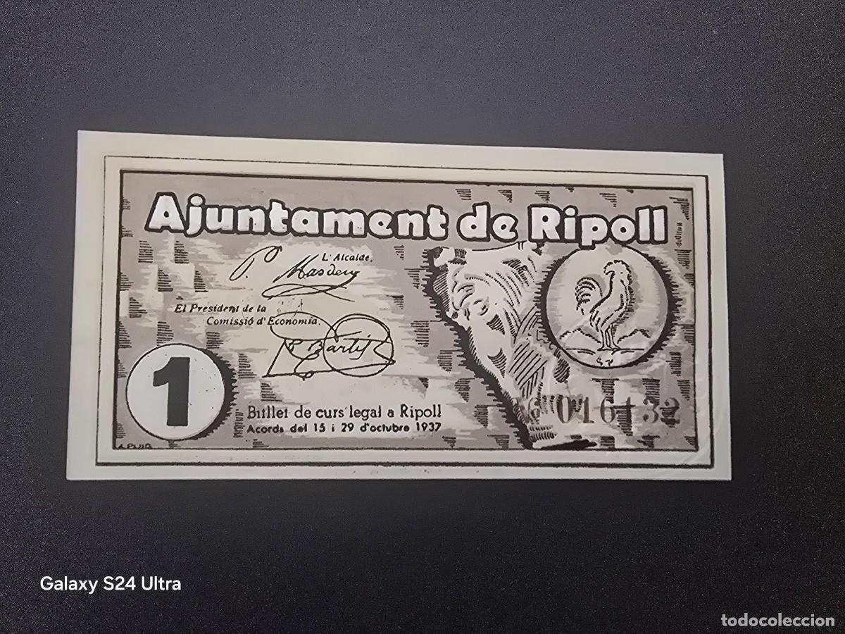 Billetes espa&ntilde;oles: 1 PESETA DE 1937......AJUNTAMENT DE RIPOLL.....SIN CIRCULAR.. .. ES EL DE LAS FOTOS