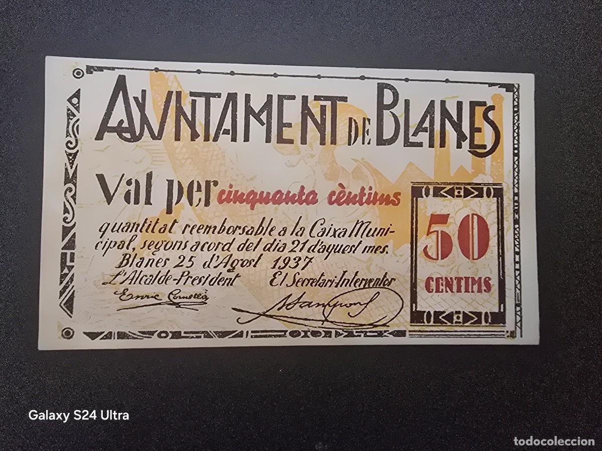 Billetes espa&ntilde;oles: 50 CENTIMOS DE 1937......AJUNTAMENT DE BLANESL.....SIN CIRCULAR-.. .. ES EL DE LAS FOTOS